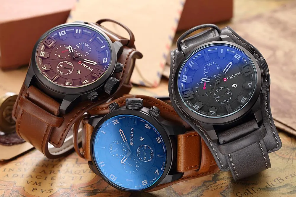 Luxury Waterproof Military Leather Mens Wristwatch