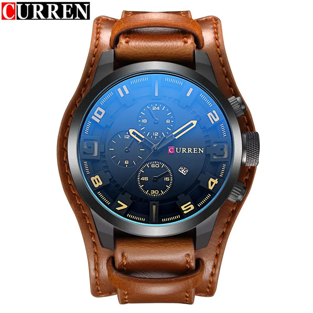 Luxury Waterproof Military Leather Mens Wristwatch