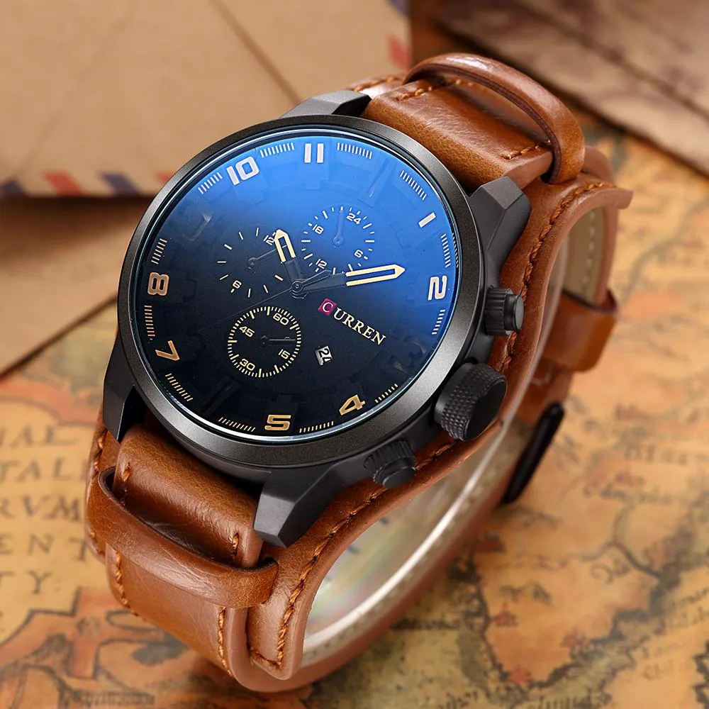 Luxury Waterproof Military Leather Mens Wristwatch