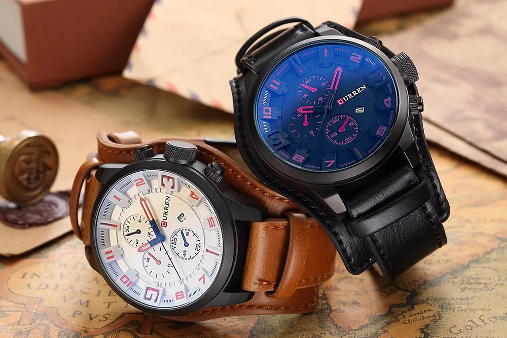Luxury Waterproof Military Leather Mens Wristwatch