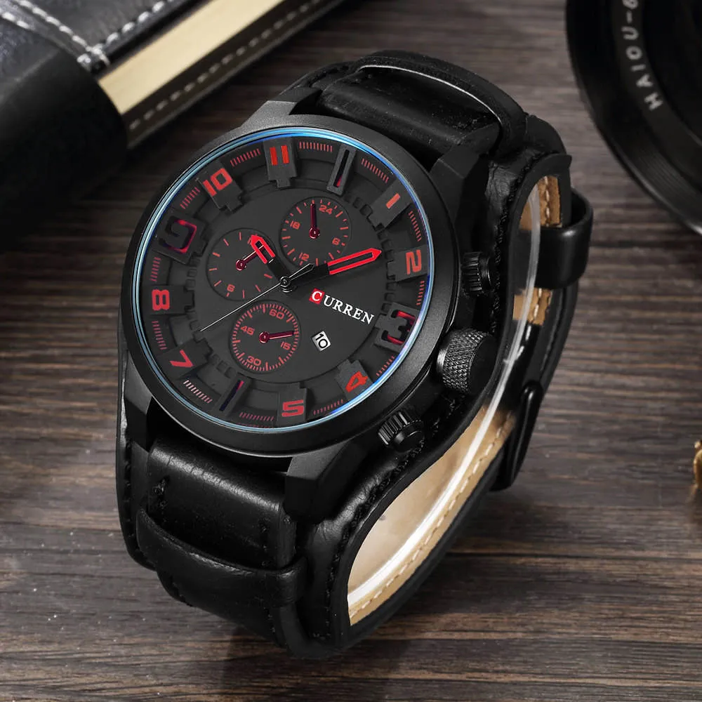 Luxury Waterproof Military Leather Mens Wristwatch