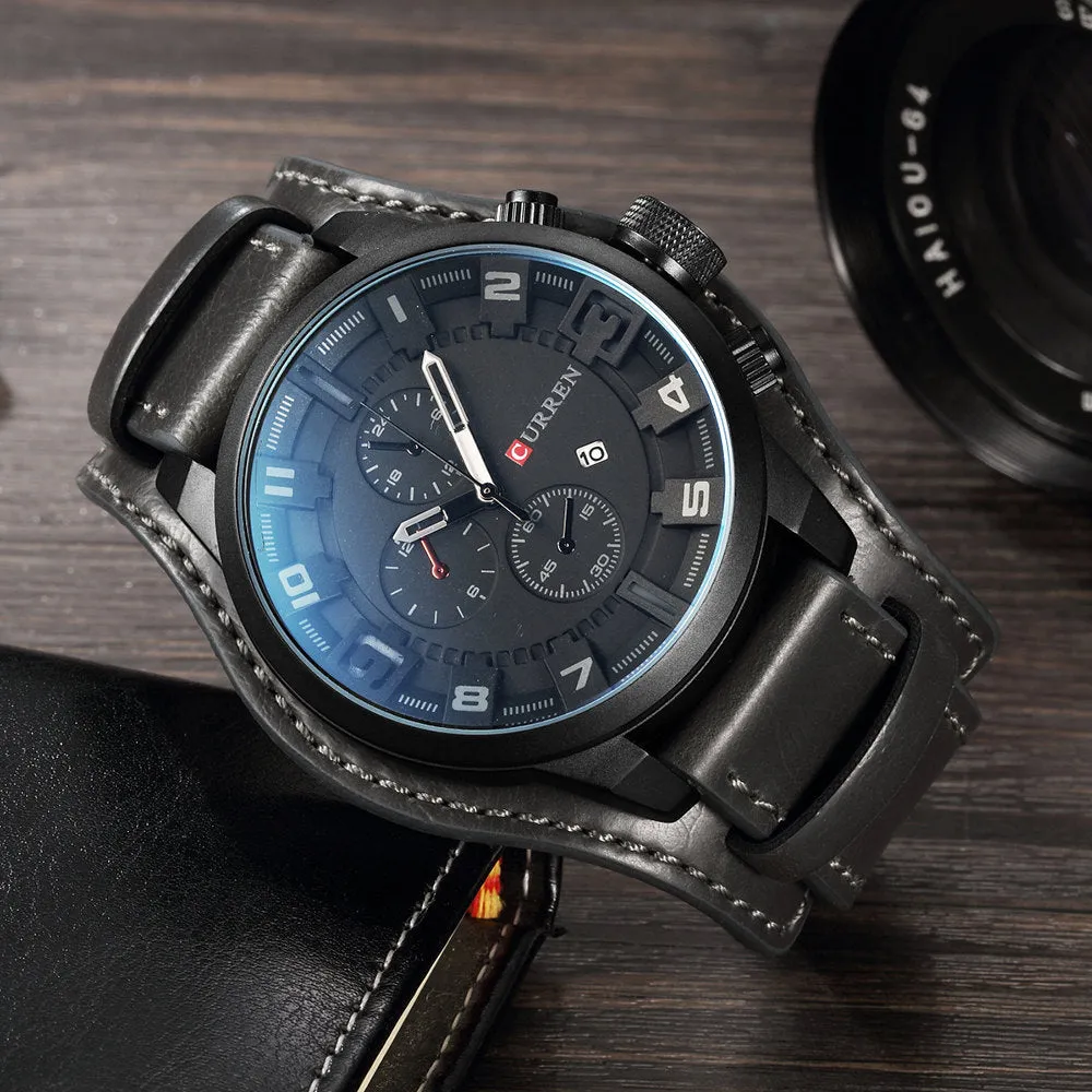 Luxury Waterproof Military Leather Mens Wristwatch