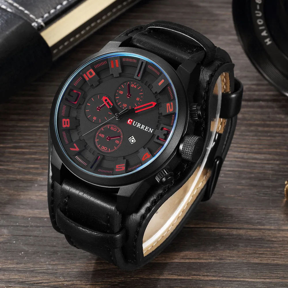 Luxury Waterproof Military Leather Mens Wristwatch