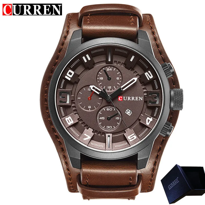 Luxury Waterproof Military Leather Mens Wristwatch