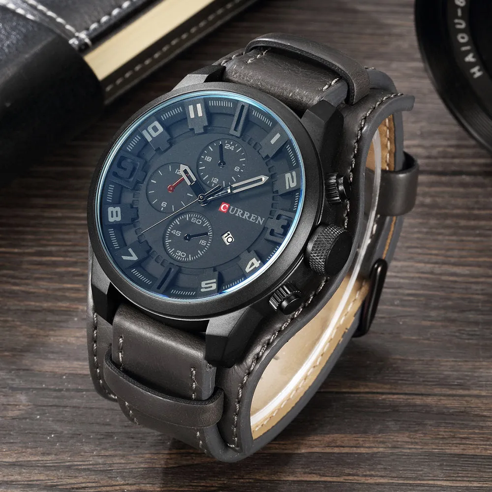 Luxury Waterproof Military Leather Mens Wristwatch