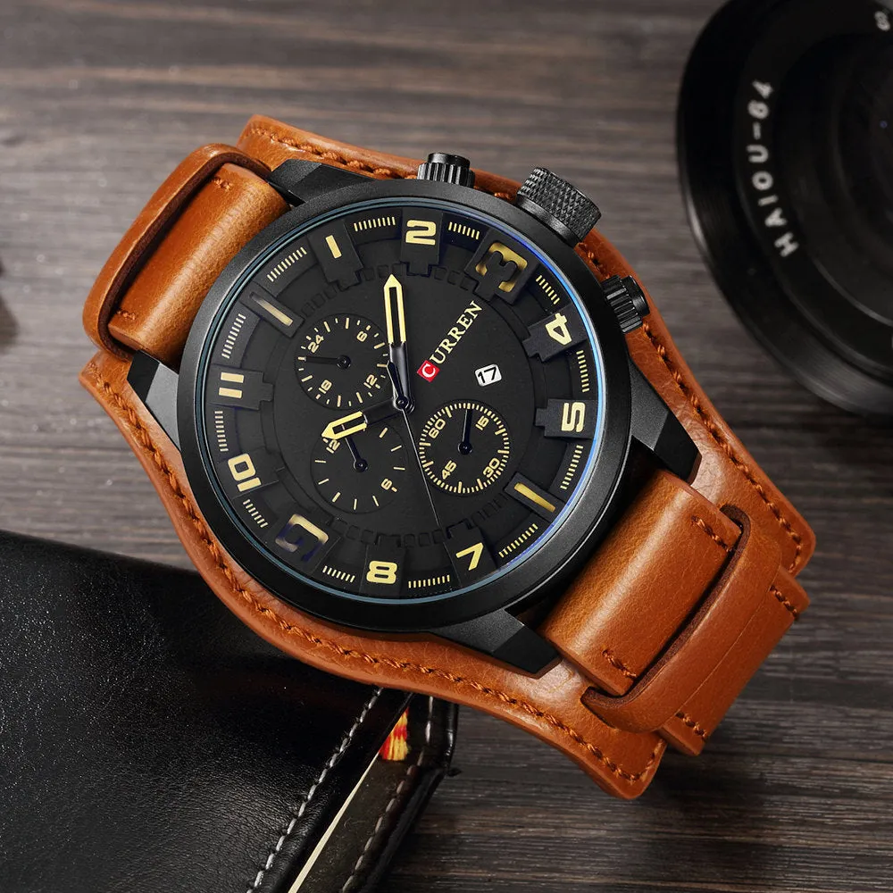 Luxury Waterproof Military Leather Mens Wristwatch