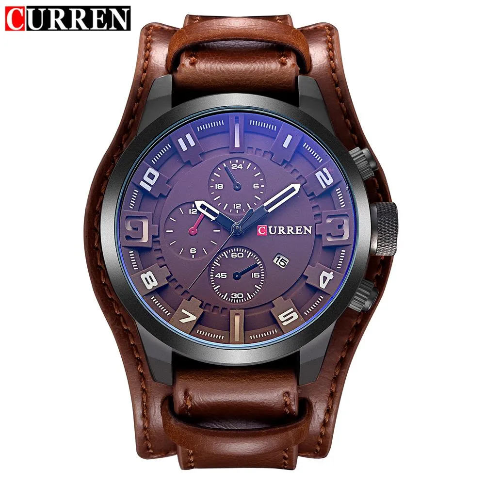 Luxury Waterproof Military Leather Mens Wristwatch