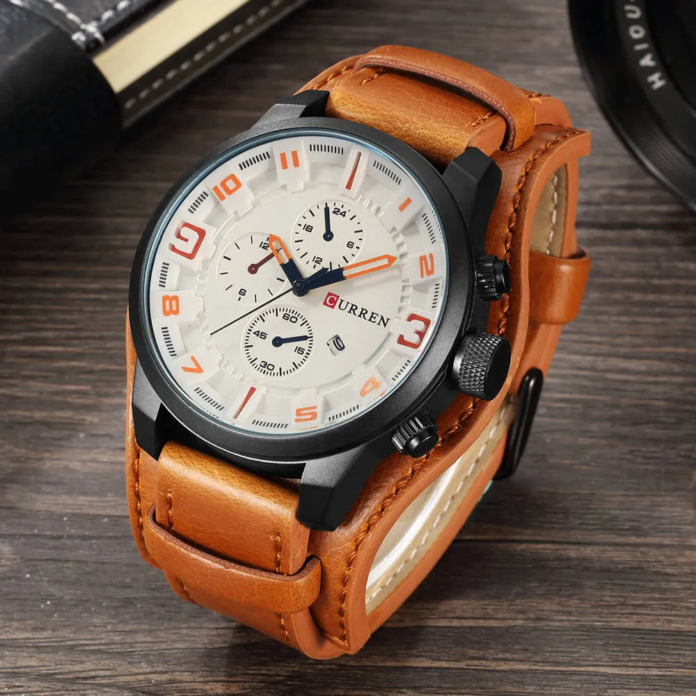 Luxury Waterproof Military Leather Mens Wristwatch