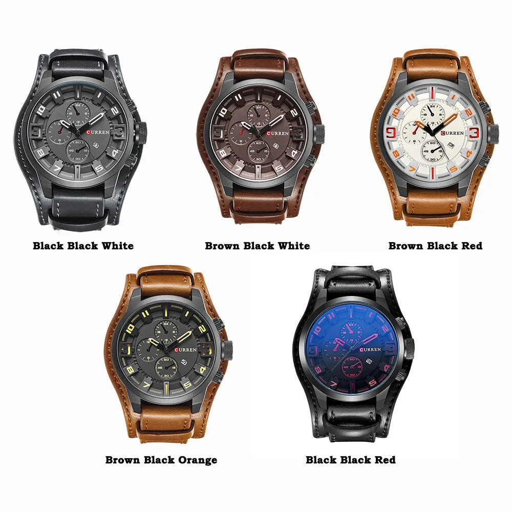 Luxury Waterproof Military Leather Mens Wristwatch