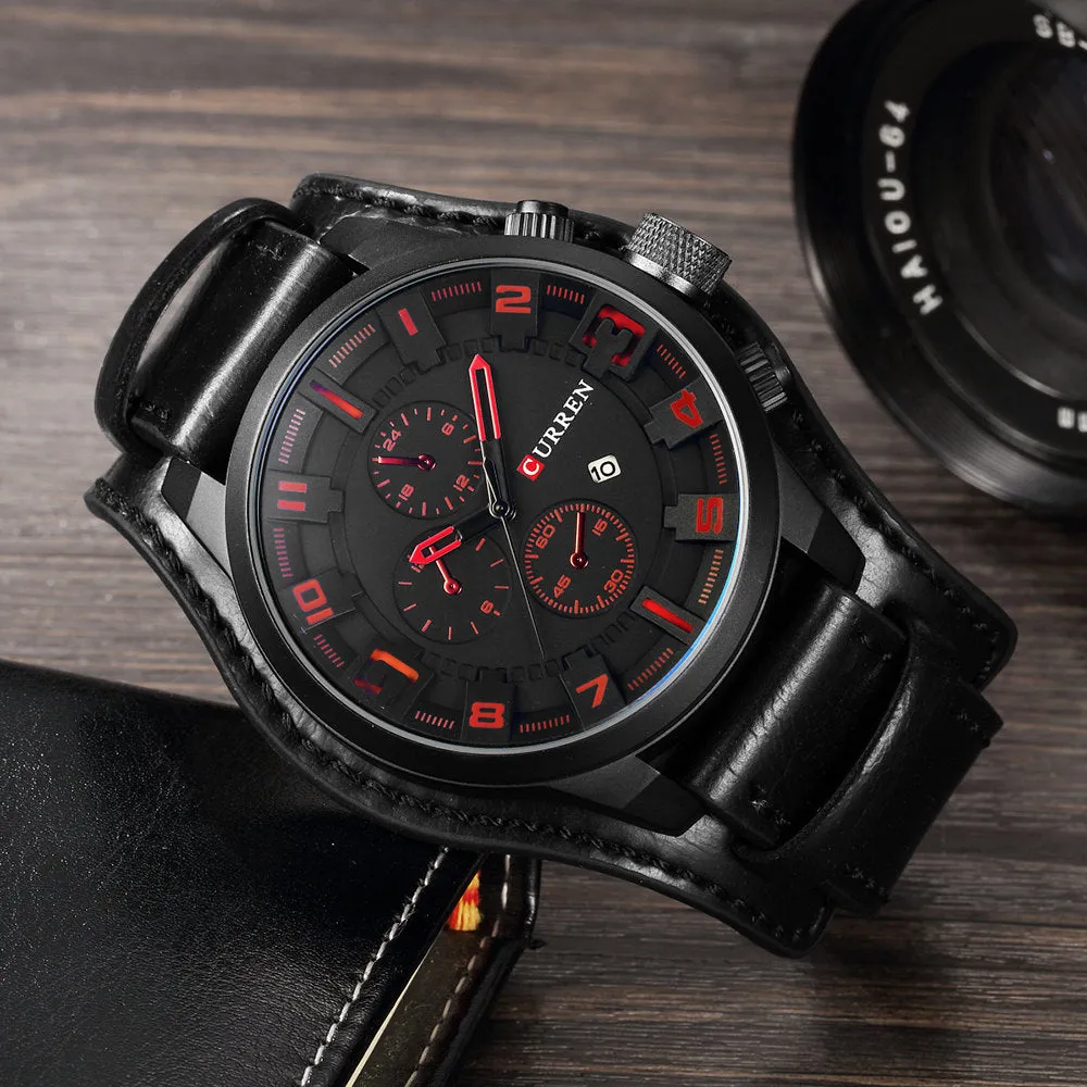 Luxury Waterproof Military Leather Mens Wristwatch