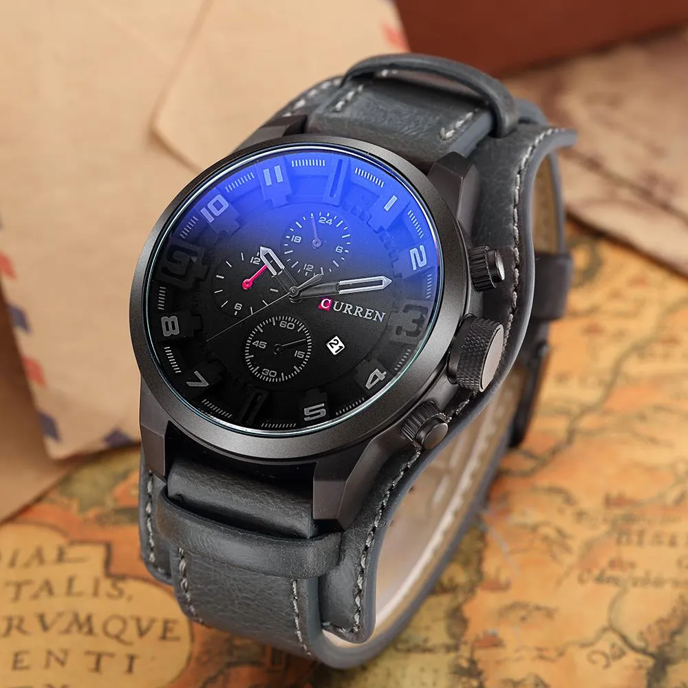 Luxury Waterproof Military Leather Mens Wristwatch