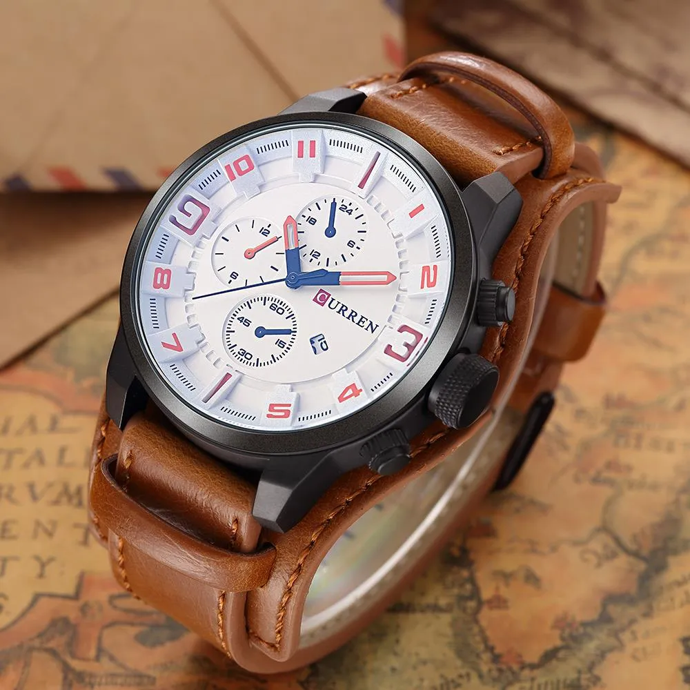Luxury Waterproof Military Leather Mens Wristwatch