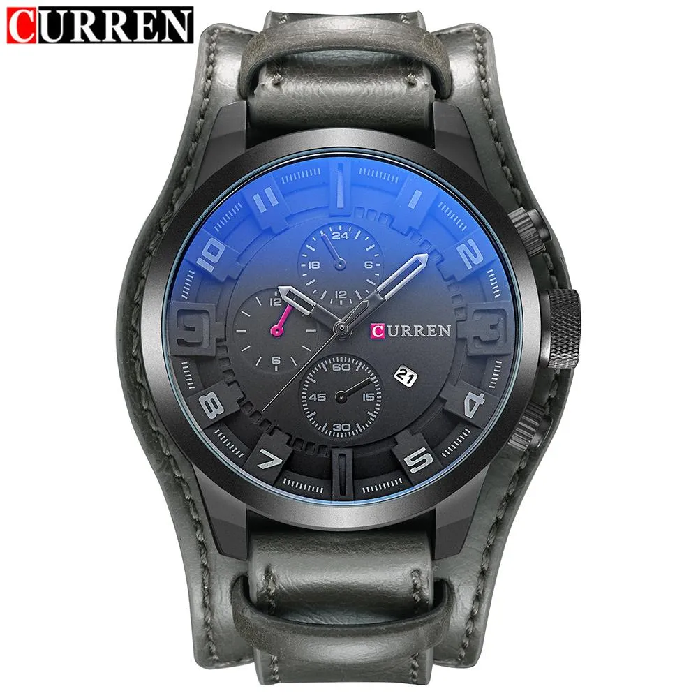 Luxury Waterproof Military Leather Mens Wristwatch
