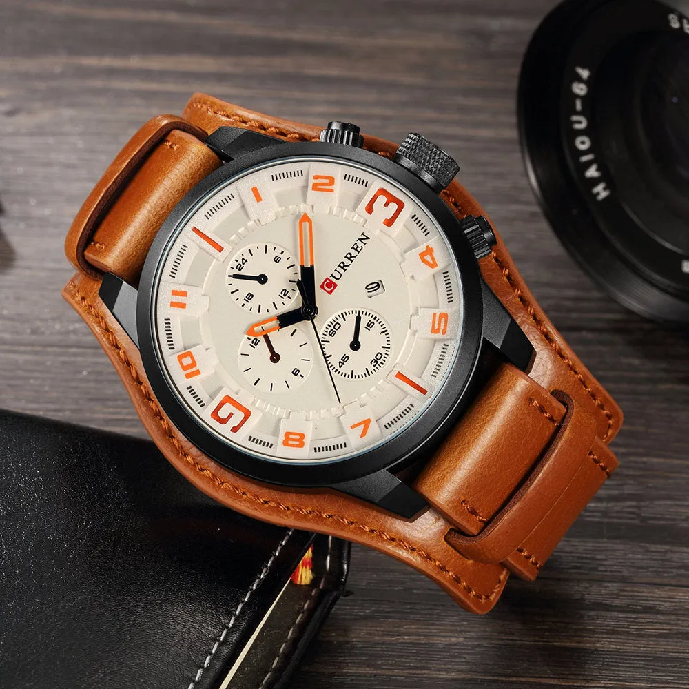 Luxury Waterproof Military Leather Mens Wristwatch