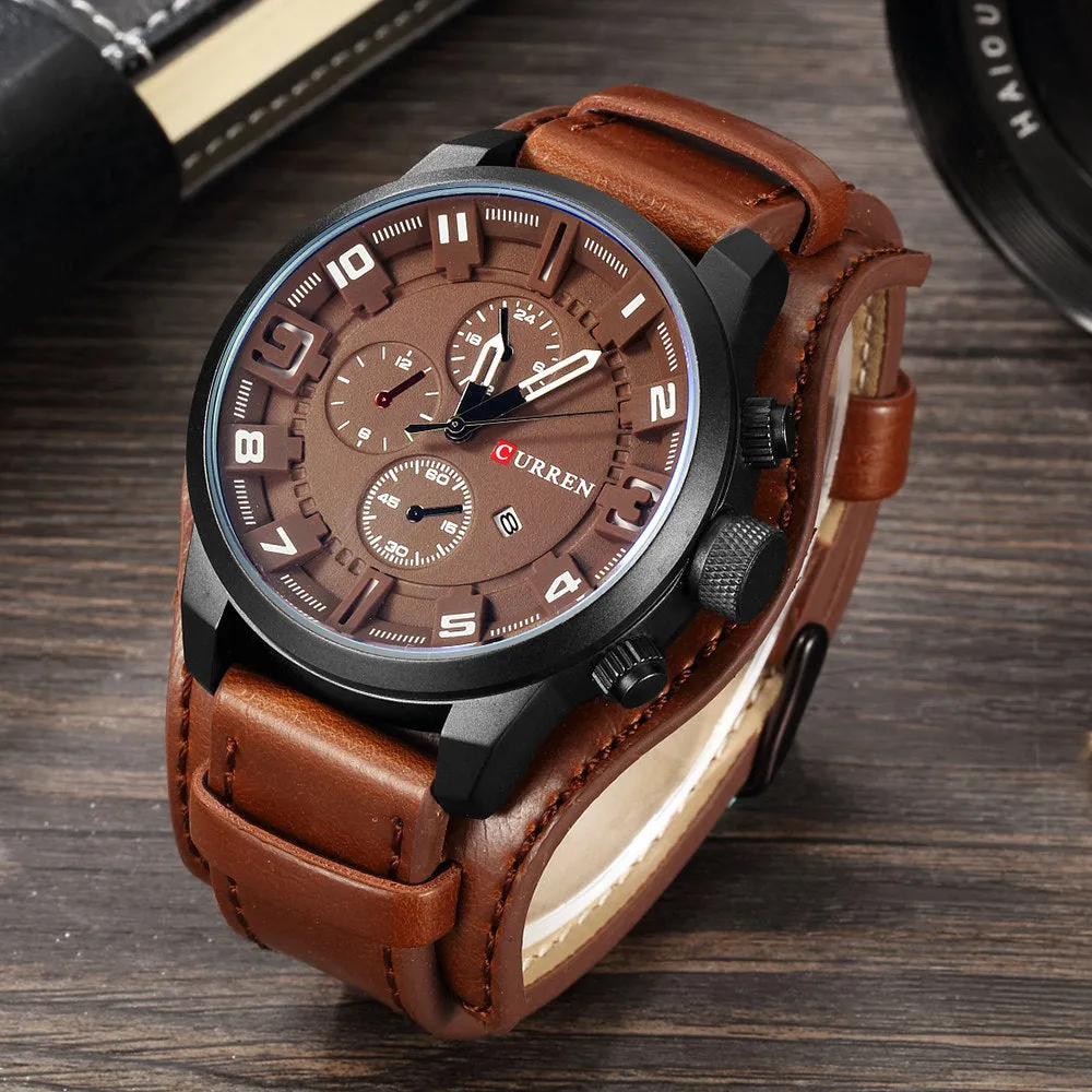 Luxury Waterproof Military Leather Mens Wristwatch