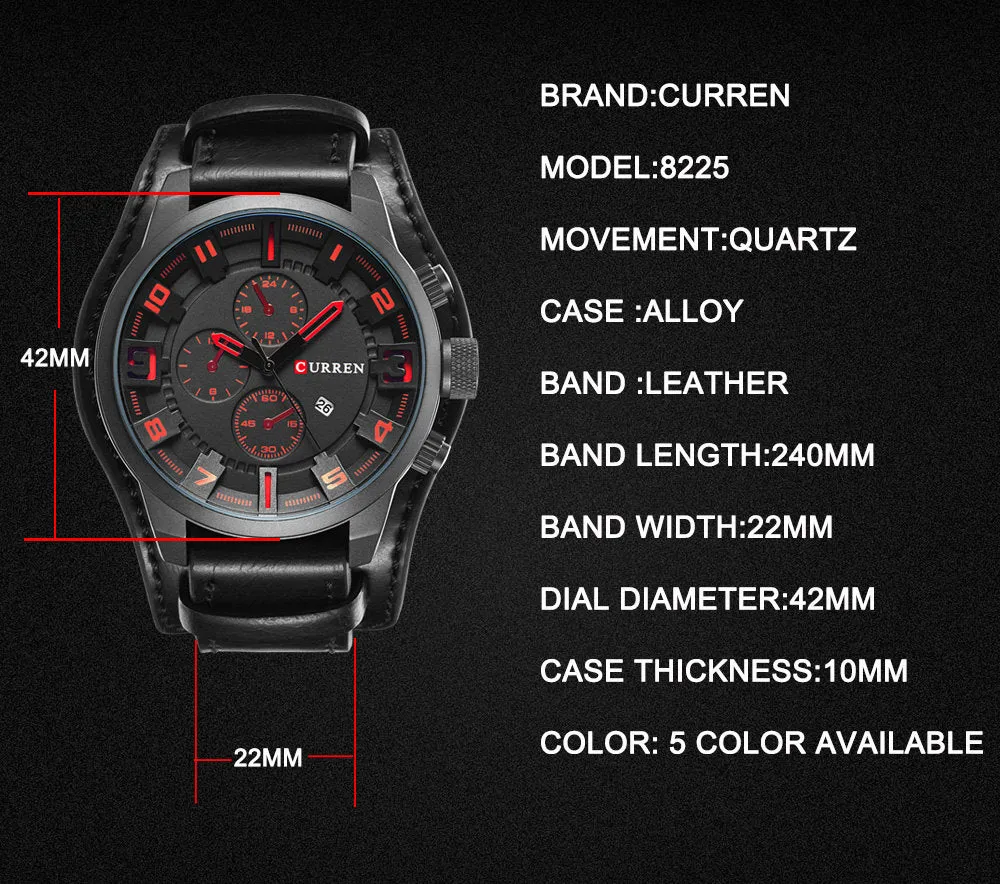 Luxury Waterproof Military Leather Mens Wristwatch