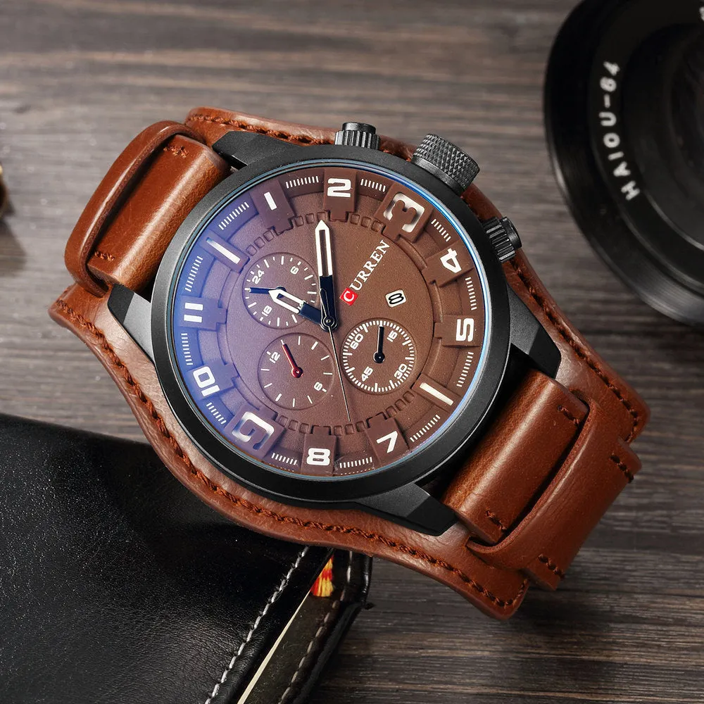 Luxury Waterproof Military Leather Mens Wristwatch