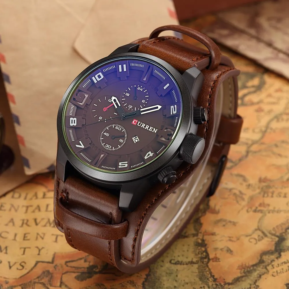 Luxury Waterproof Military Leather Mens Wristwatch