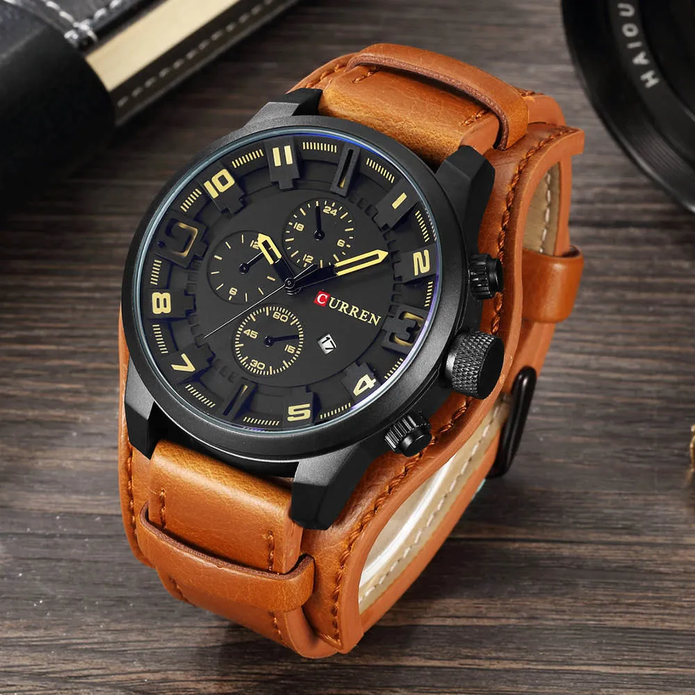 Luxury Waterproof Military Leather Mens Wristwatch