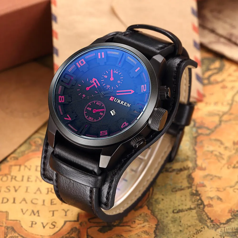 Luxury Waterproof Military Leather Mens Wristwatch