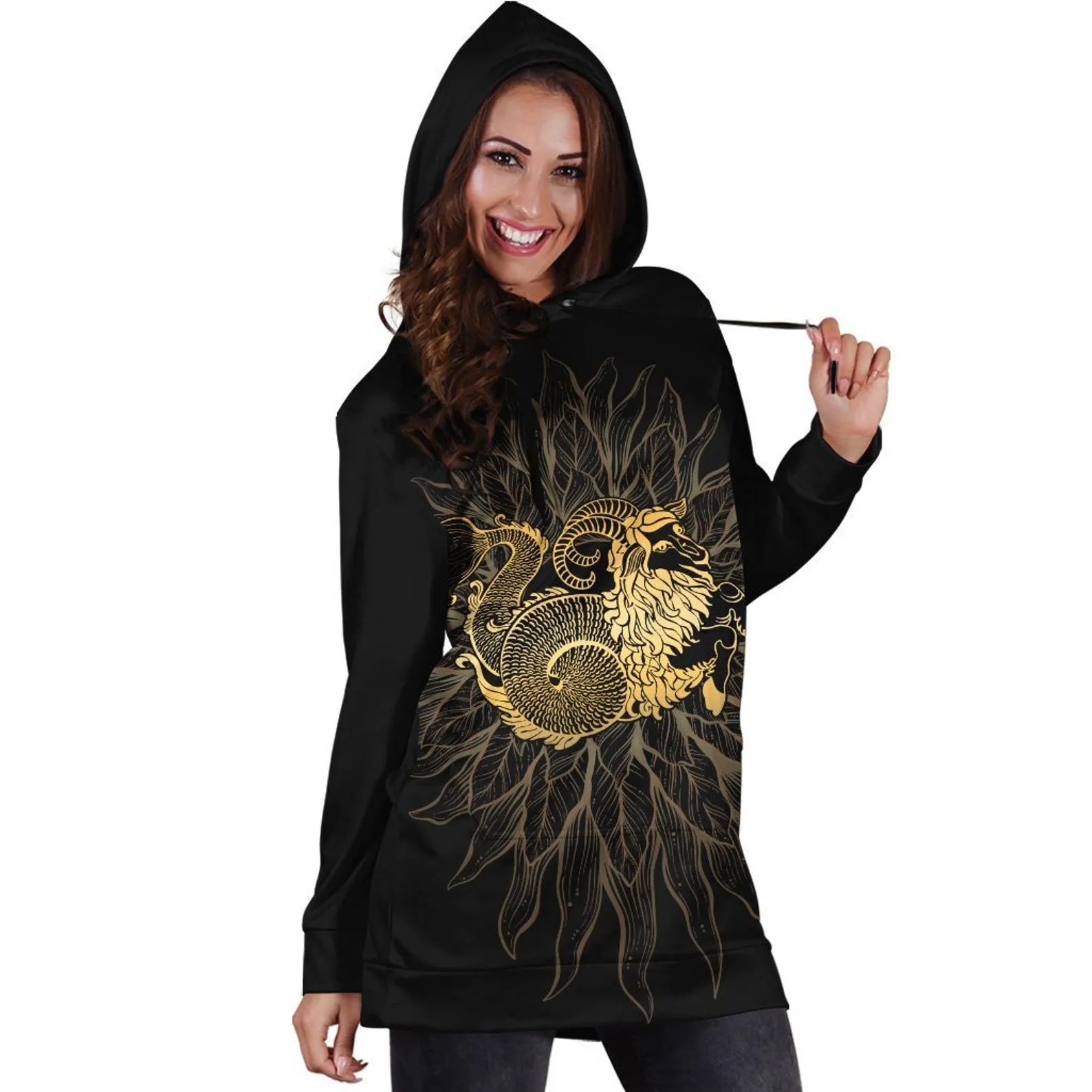 Capricorn Zodiac Star Sign Hoodie Dress, Unique Capricorn Lover Hoodie, Capricorn Birthday Present Gift, Animal Hoodies For Womens