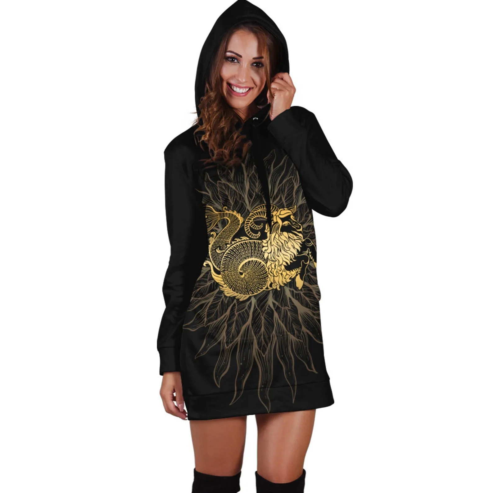 Capricorn Zodiac Star Sign Hoodie Dress, Unique Capricorn Lover Hoodie, Capricorn Birthday Present Gift, Animal Hoodies For Womens