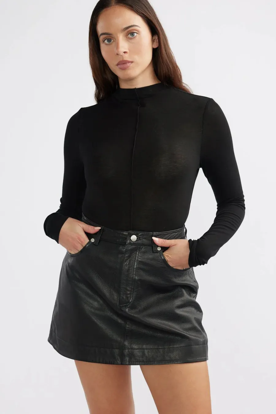 Core Leather Mini  Skirt Black
