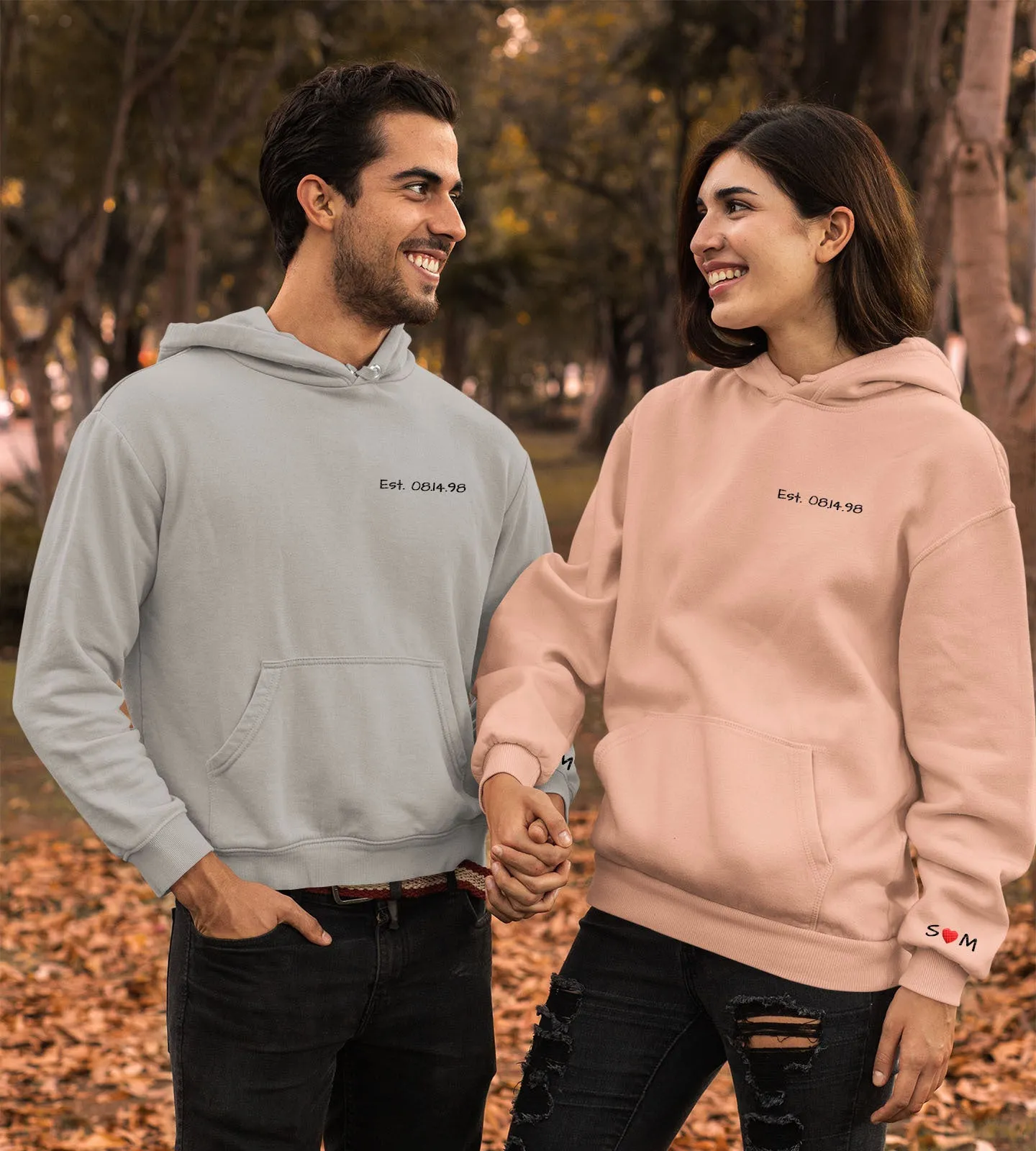 Custom Embroidered Matching Couple Hoodies with Your Initials & Anniversary Date