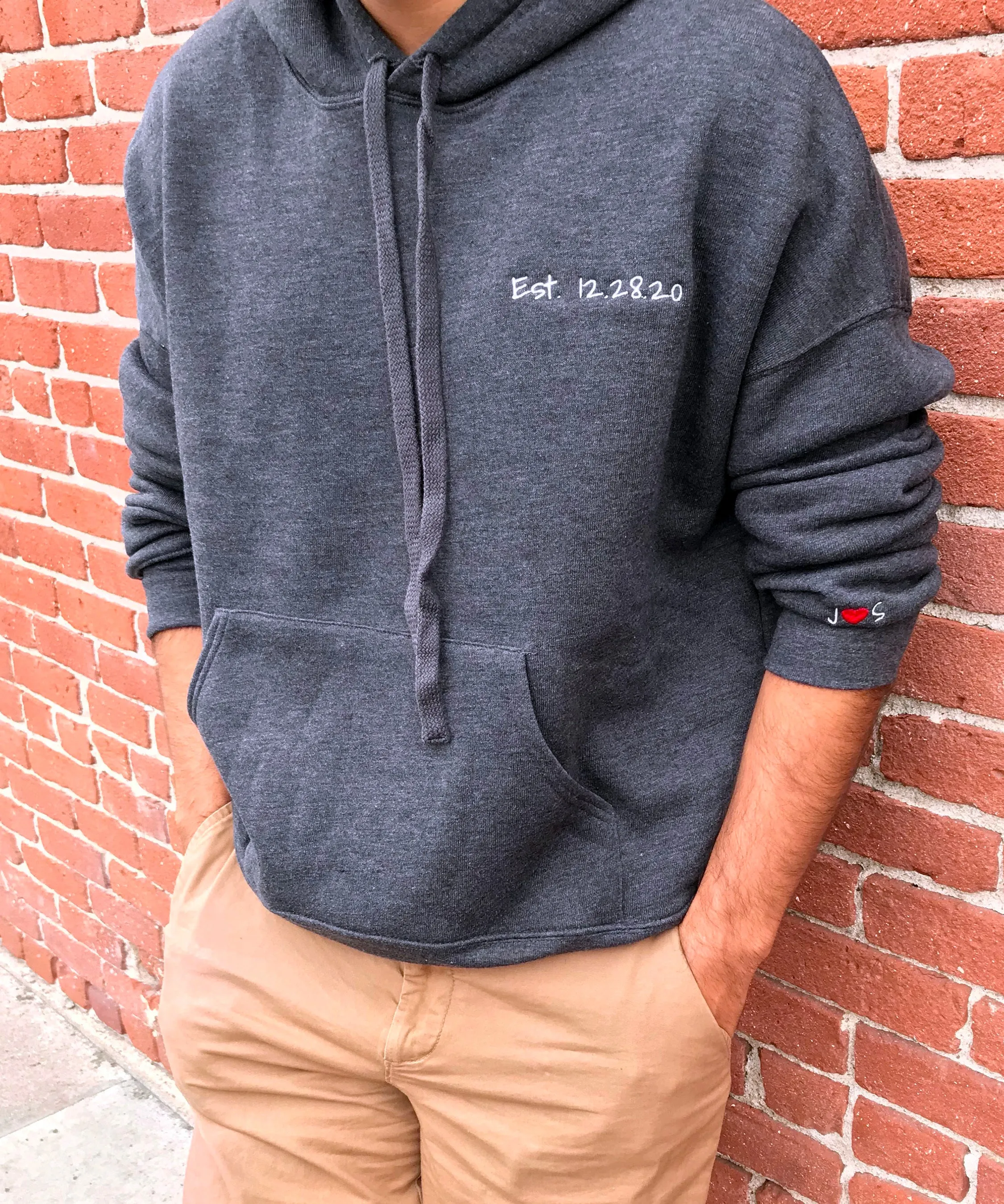 Custom Embroidered Matching Couple Hoodies with Your Initials & Anniversary Date