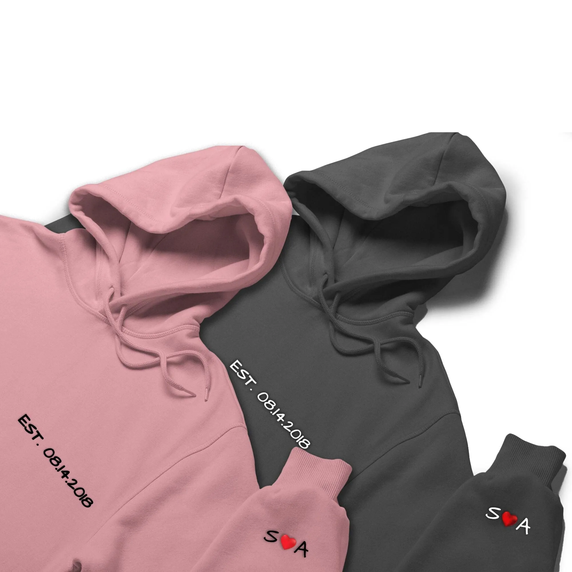 Custom Embroidered Matching Couple Hoodies with Your Initials & Anniversary Date