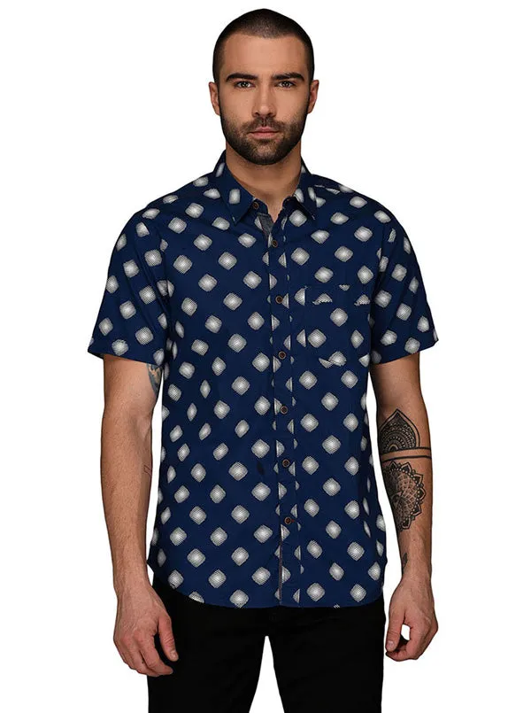 Greenfibre Summer Blue Printed Slim Fit Casual Shirt