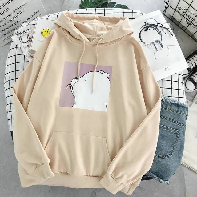 Hoodies oversized print Kangaroo Pocket Sweatshirts Hooded Harajuku Spring Casual Vintage Korean Pullovers Women sweetshirts