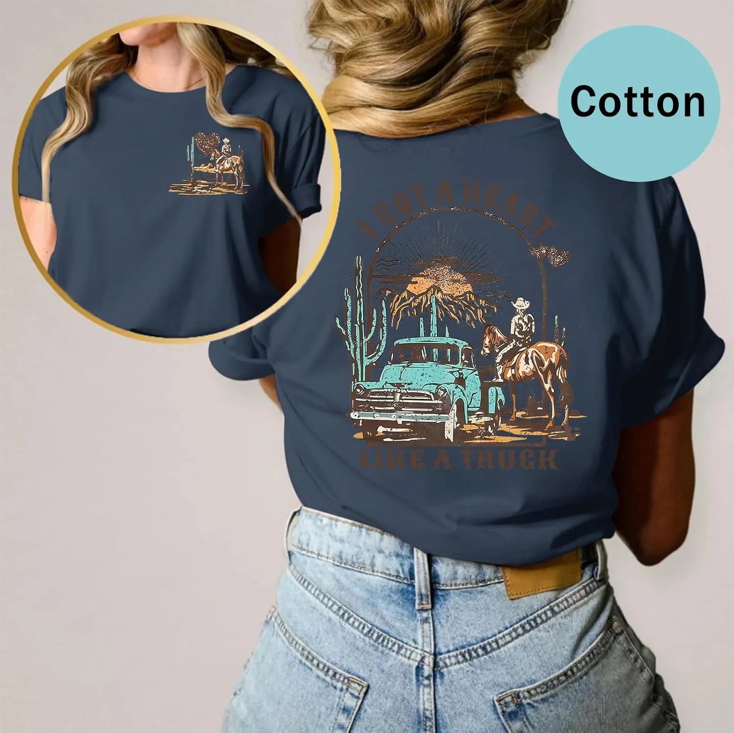 I Got A Heart Like A Truck T Shirt Women Country Music Shirts Nashville Concert Western Cowgirl Vintage Graphic Tee