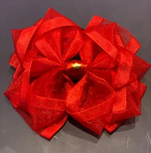 Luxury Bows: Red sheer organza multi Frill Bows with Gold Star centre