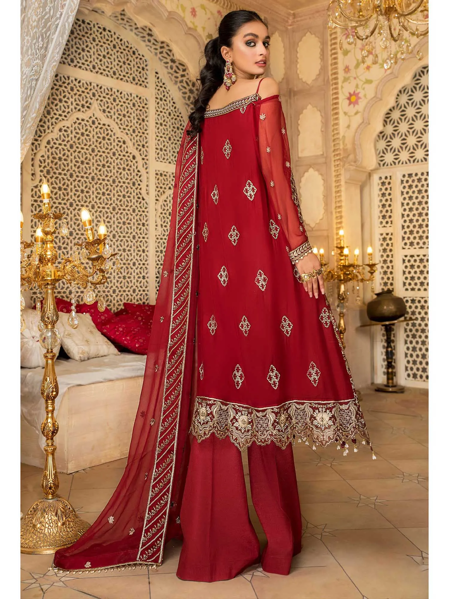Maryam's Red Luxury Chiffon Suit (PRET Premium Collection)