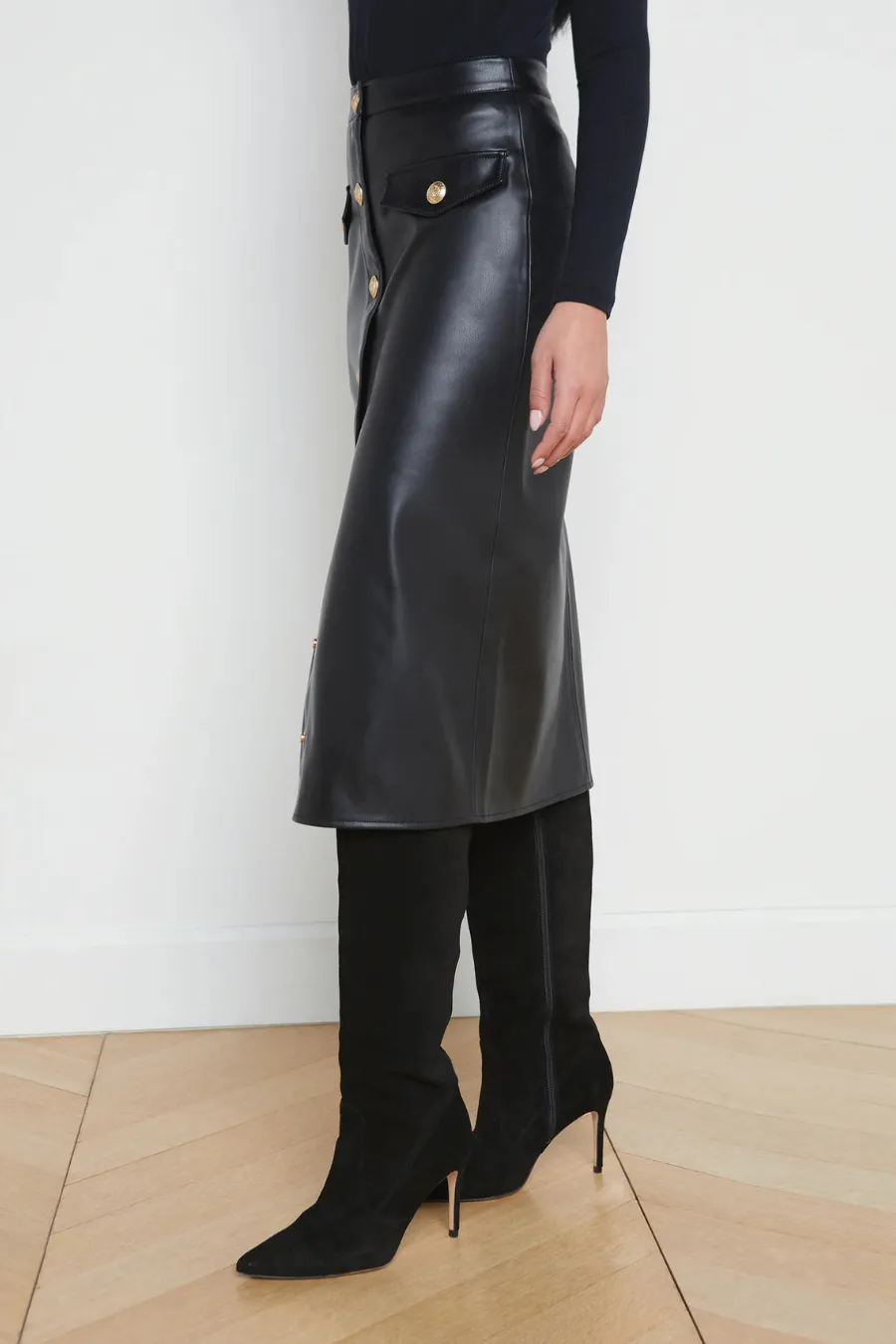 Milann Vegan Leather Skirt Black