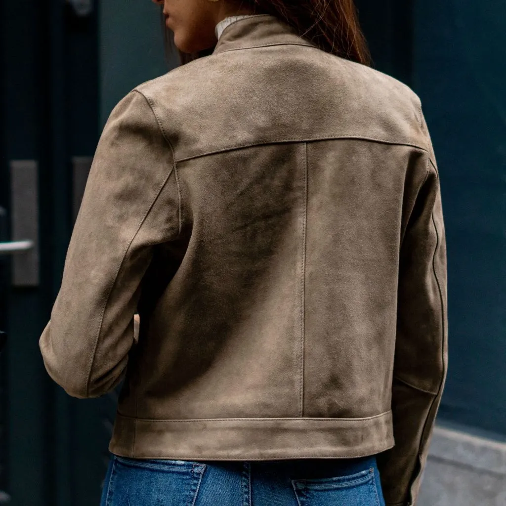 Stylish Taupe Racer Jacket for a Sleek Look
