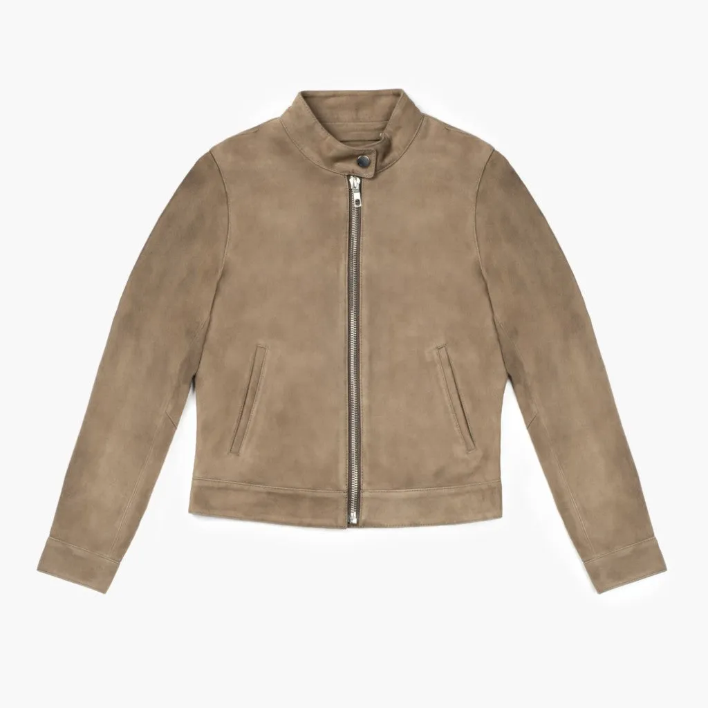 Stylish Taupe Racer Jacket for a Sleek Look