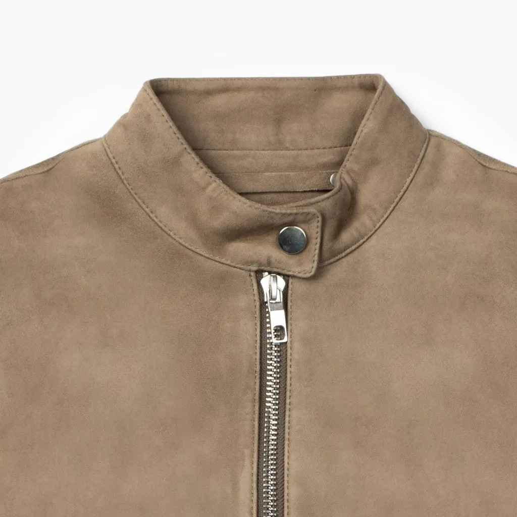 Stylish Taupe Racer Jacket for a Sleek Look