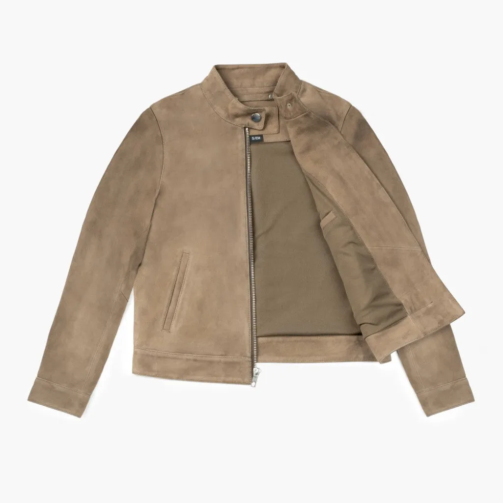 Stylish Taupe Racer Jacket for a Sleek Look