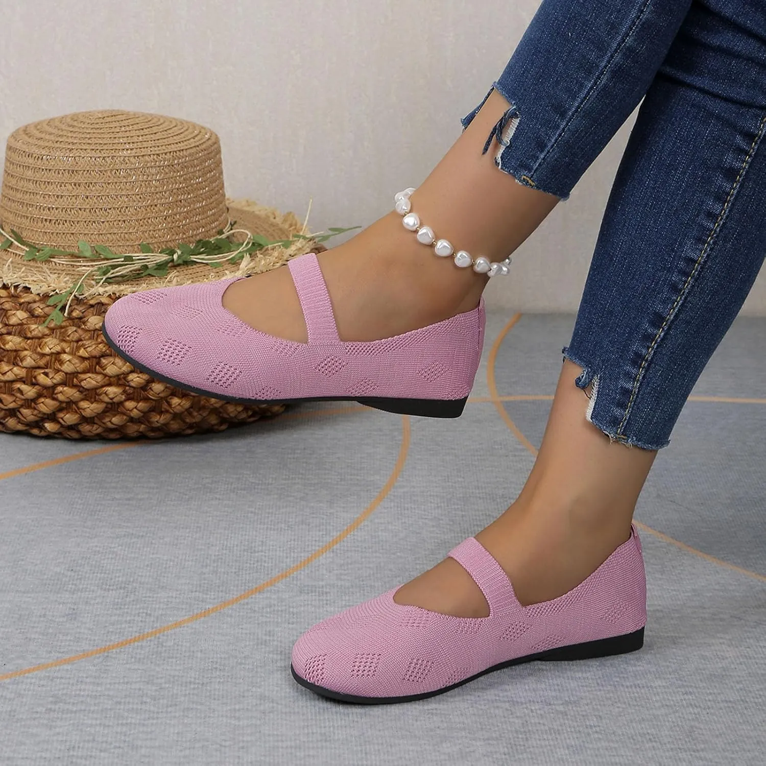 Women Black Ballet Shoes Mesh Slip on Flat Casual Shoes Dance Comdortable Breathable Lightweight Flat Shoes