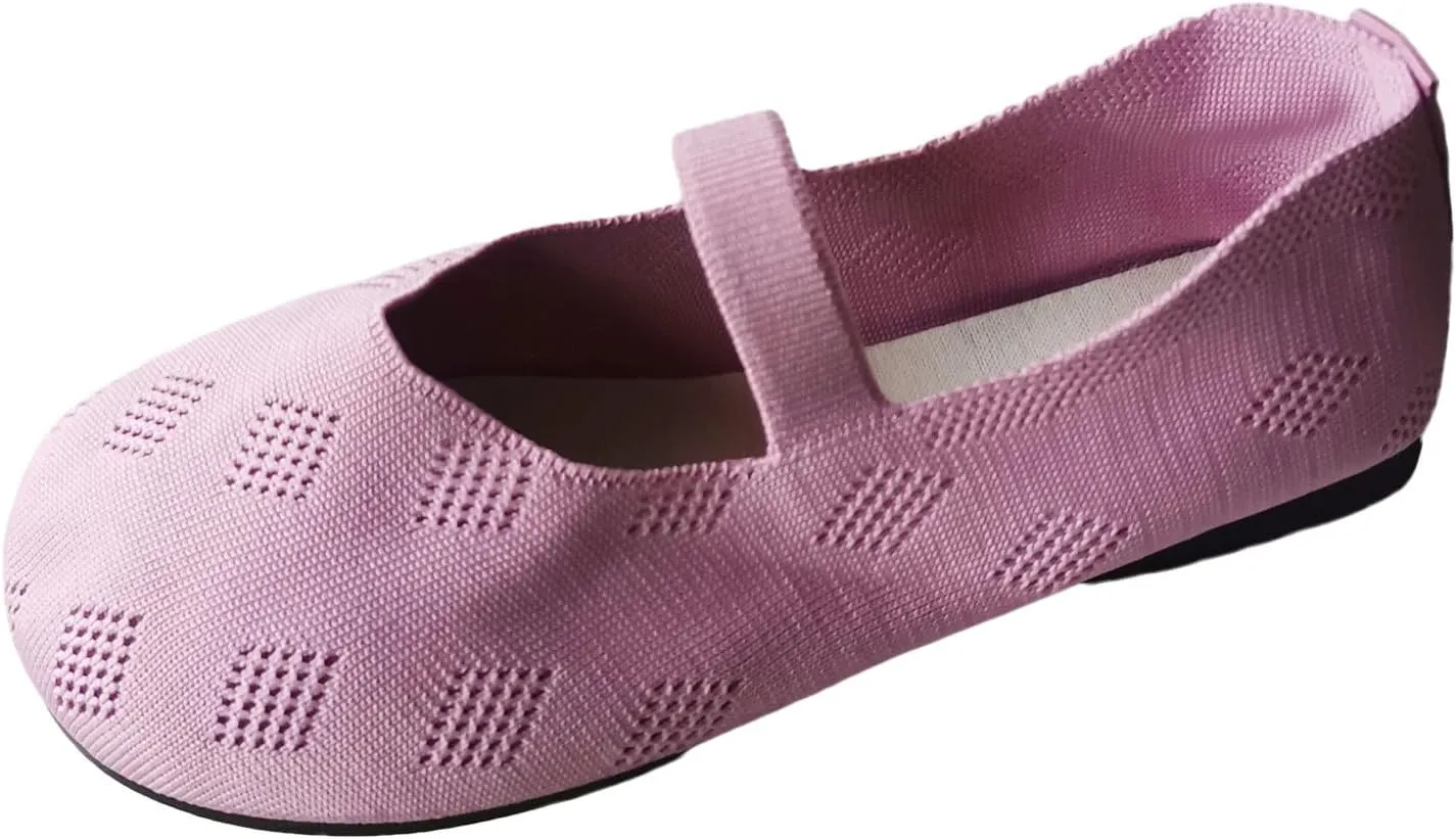 Women Black Ballet Shoes Mesh Slip on Flat Casual Shoes Dance Comdortable Breathable Lightweight Flat Shoes